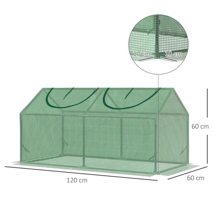 Invernadero de jardín - Outsunny - 2 ventanas - cubierta de PE de alta densidad 140 g/m² - estructura de acero - 120 x 60 x 60 cm - verde oscuro