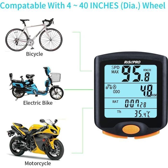 Compteur de vélo, compteur de vitesse de vélo sans fil, compteur kilométrique de vélo, multifonction de cyclisme, écran Étiquette