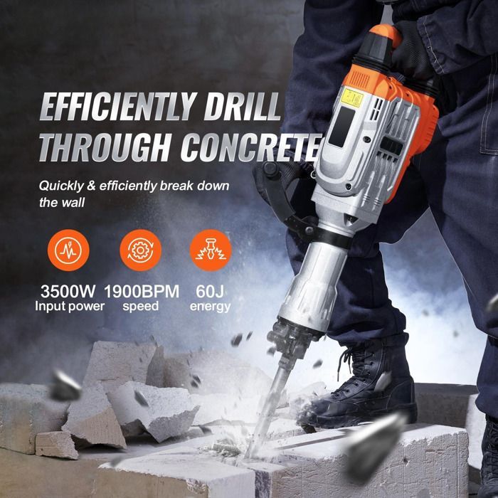 Demolition Hammer - Duoku - 3500W - Concrete Breaker - Electric Hammer - with 2 Chisels - Power Tool