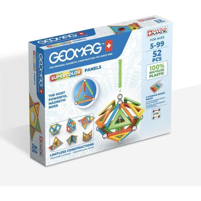 Set di costruzioni magnetiche - GEOMAG - Pannelli riciclati supercolor 52 pezzi - Giocattolo educativo - 3D - Resistente