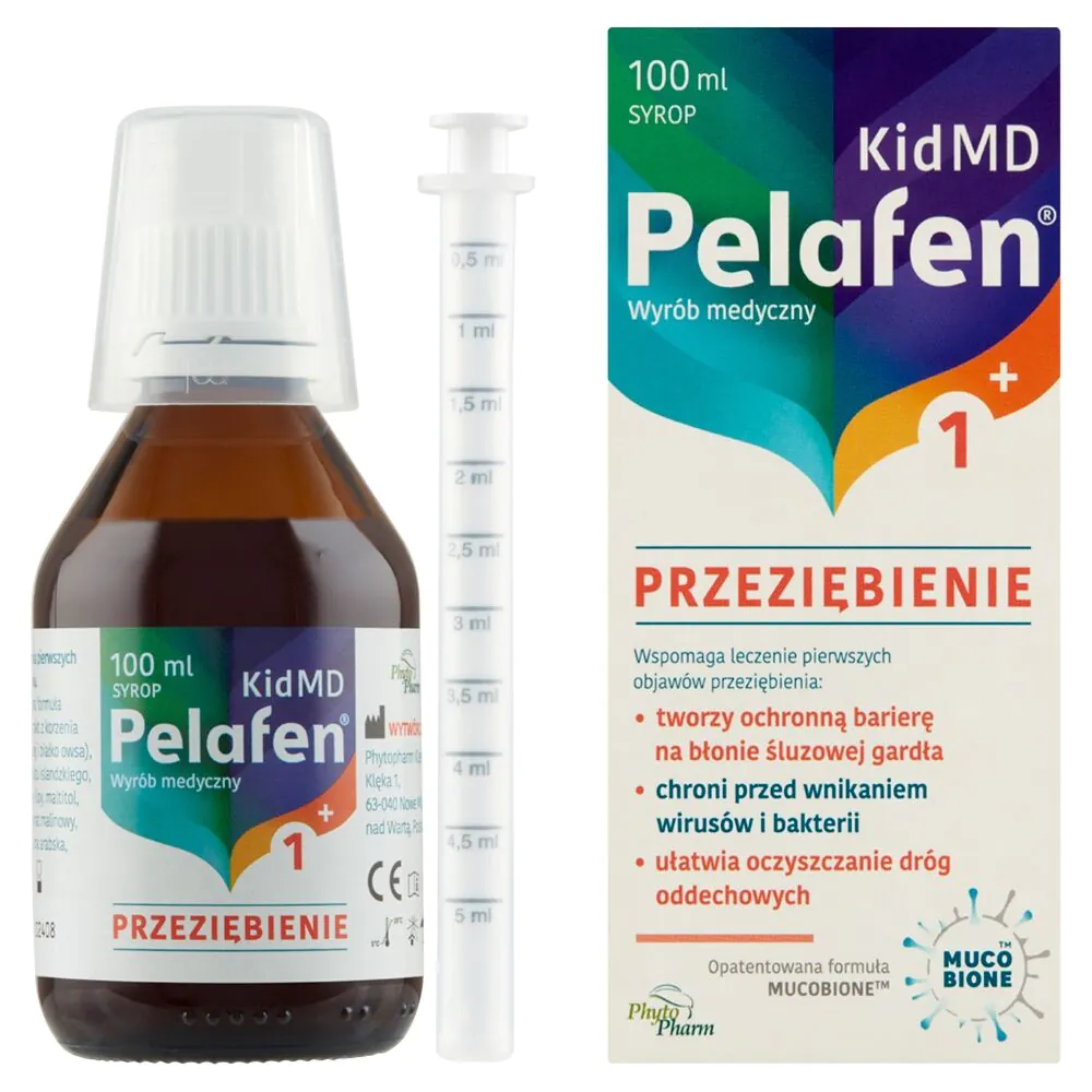 Pelafen Kid MD Przeziębienie, Syrop dla dzieci od 1. roku życia, Smak malinowy