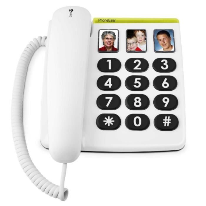 Telefono fisso Doro Phoneasy 331ph - Bianco - 3 tasti di selezione rapida diretta con foto - Richiamata automatica