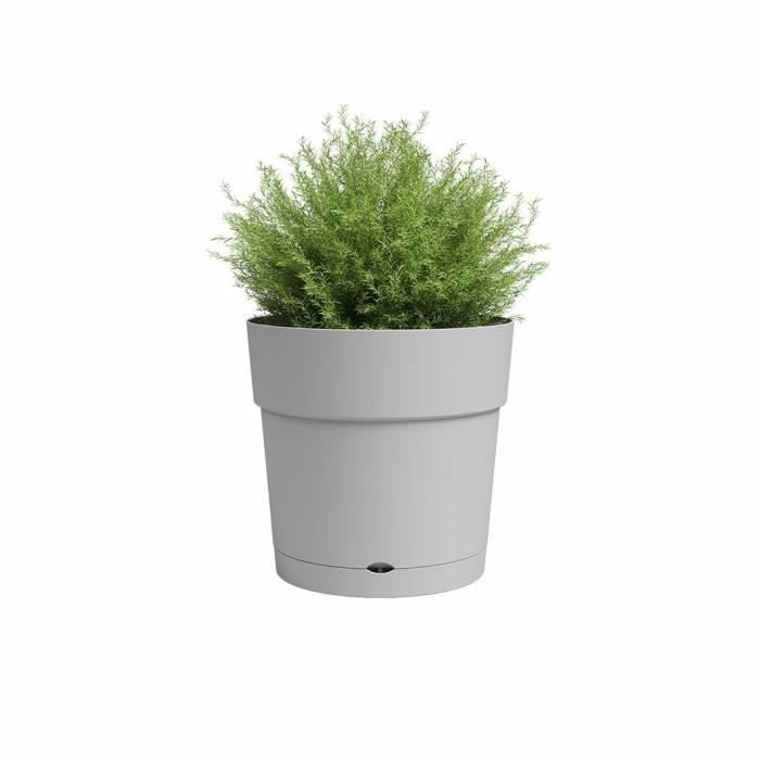 Vaso de flores redondo grande Artevasi Capri - Plástico - Reservatório de água - Diâmetro 30 cm - Cinza claro - C 29,5 x L 29,5 x A 28,2 cm