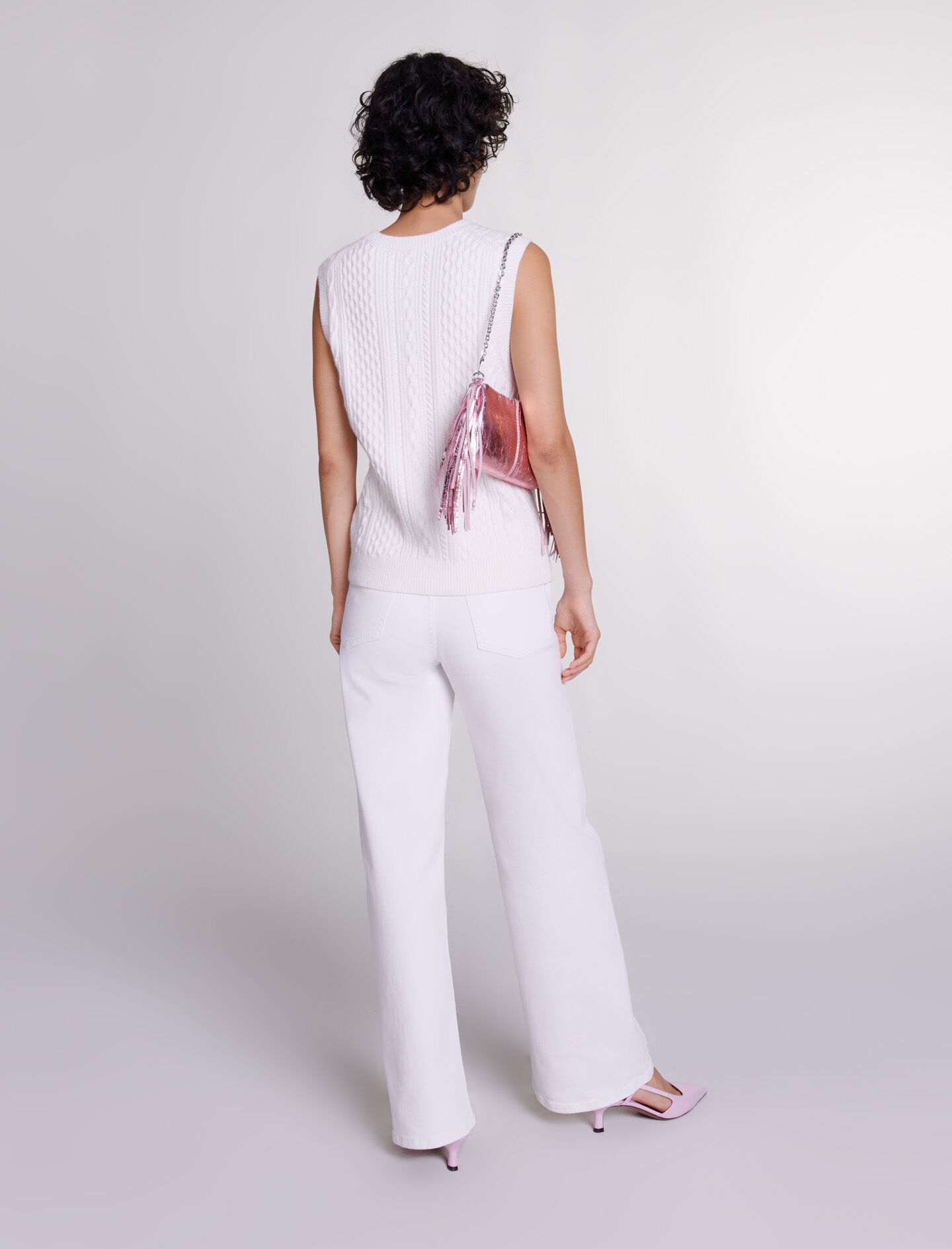 Mouwloze trui met bloemen - Gebroken wit