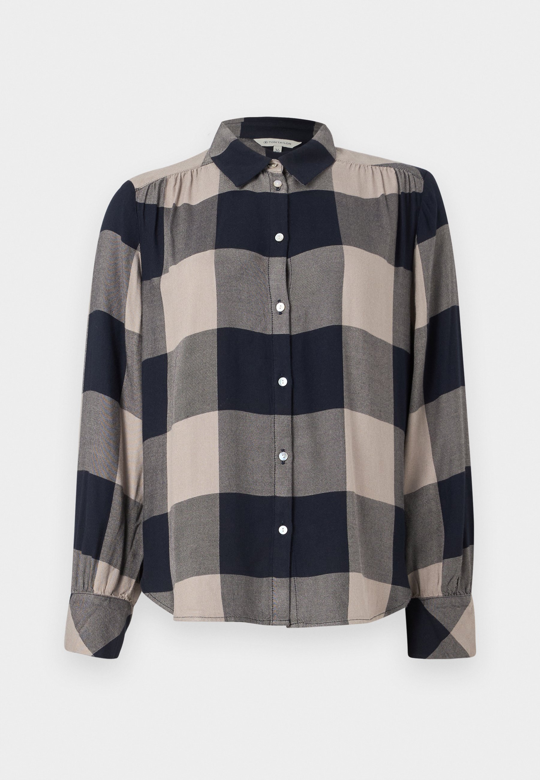 TOM TAILOR CHECKED - Camicetta con bottoni - blu/tortora