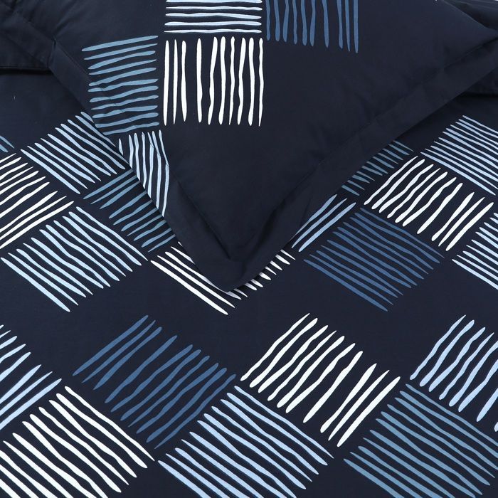 VISION - Parure de lit Nora - 100% coton - Housse de couette 200x200cm + 2 taies d'oreiller 65x65cm - Bleu