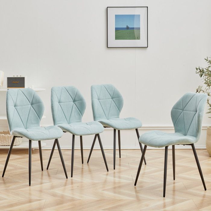 Chaises de salle à manger - Vintage - Lot de 4 - En lin - Pieds en métal - Couleur menthe