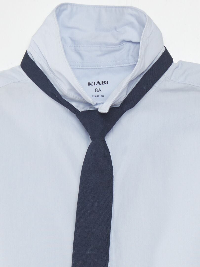 Conjunto de camisa e gravata de algodão - 2 peças - AZUL