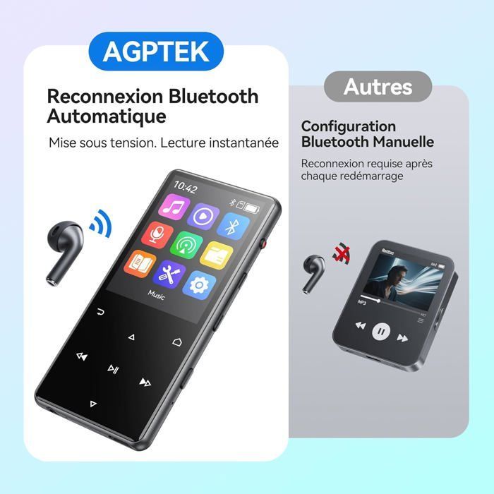 AGPTEK Lettore MP3 da 128 GB con Bluetooth 5.3, altoparlante, ampio schermo da 2,4