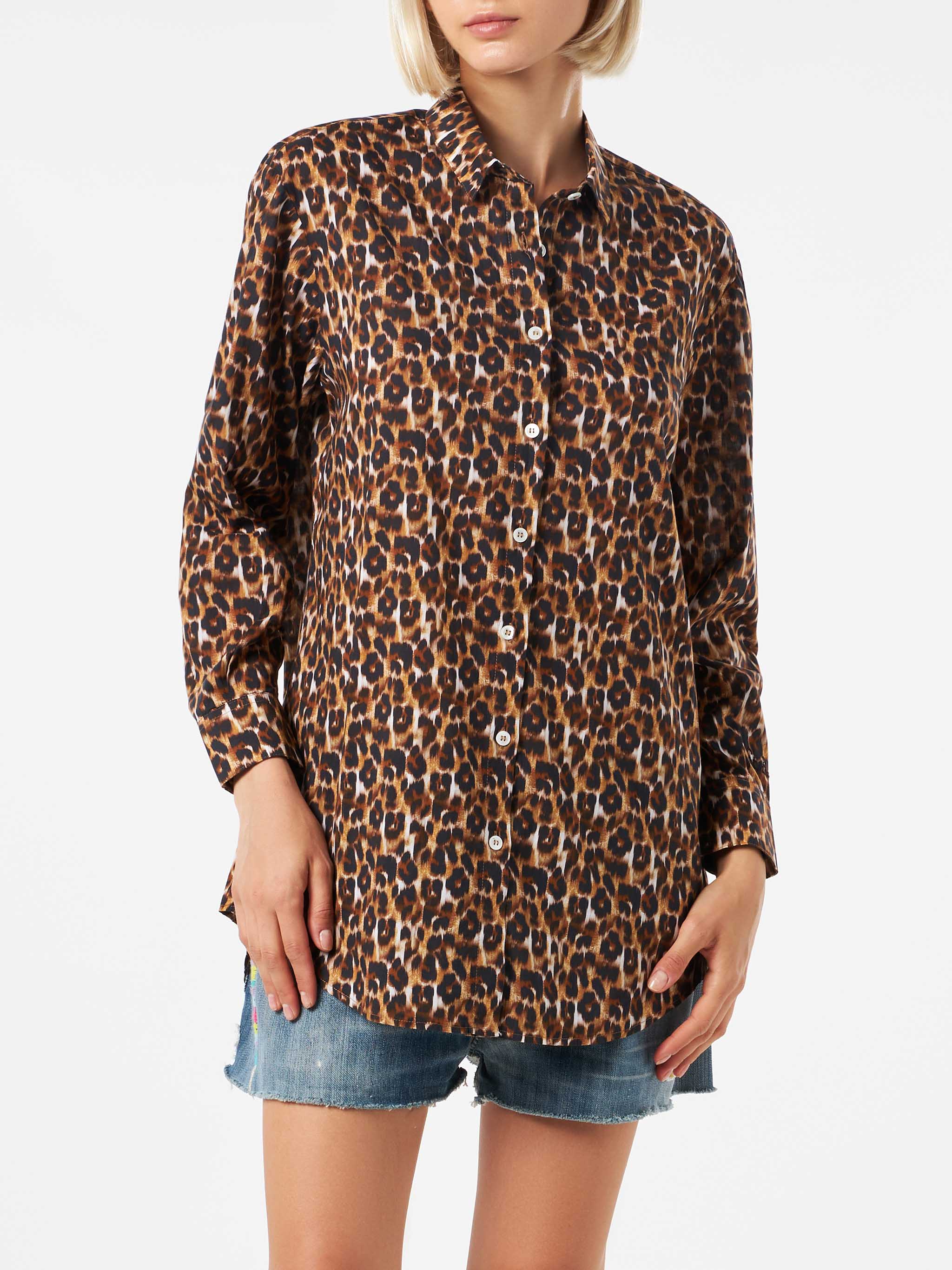 Katoenen shirt met luipaardprint en borduurwerk