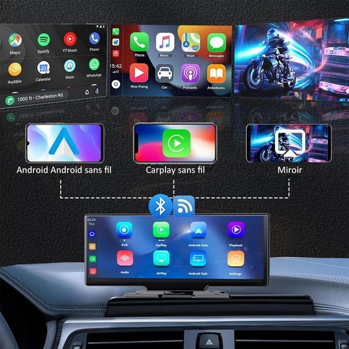 Schermo wireless per CarPlay - CarPlay e Android Auto - Autoradio Bluetooth - Dashcam anteriore e posteriore 4K+1080P da 10,26'' 64GB
