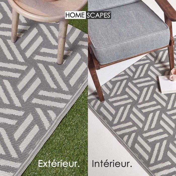 Wasserdichter, wendbarer und UV-beständiger Outdoor-Gartenteppich - Luna - 180 x 270 cm - Grau - Recycelte Materialien - Homescapes