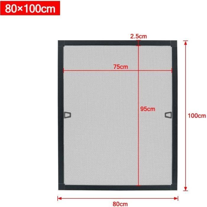 Moustiquaire - Aufun - Cadre Aluminium Anthracite - 80 x 100 cm - Ajustable - Anti-insectes