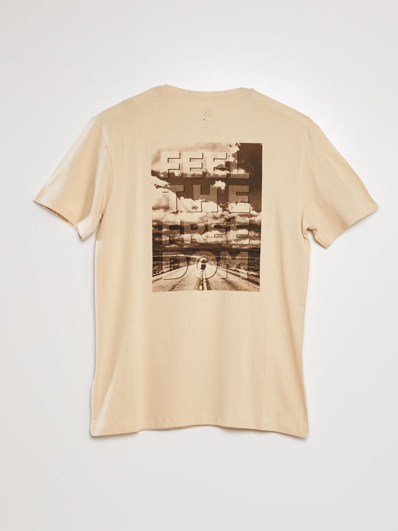T-shirt met 'Route 66'-print - beige