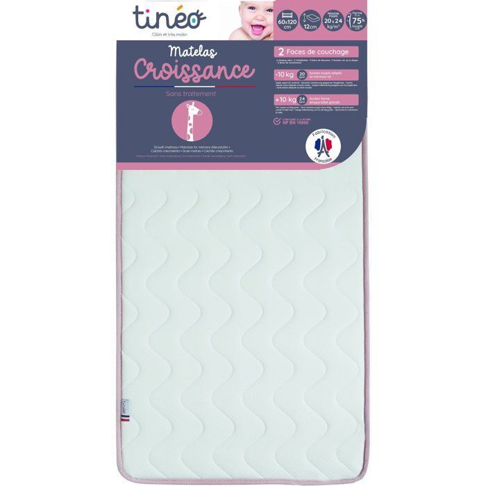 Materasso TINEO GROWTH - Regolabile - 2 lati di supporto: Rigido e Morbido - 60x120x12 cm