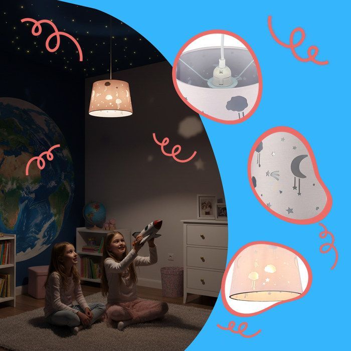Relaxdays hanglamp voor kinderkamer, sterrenhemel, HxB: 119 x 27 cm, lamp voor meisjes en jongens, roze