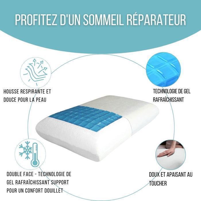 Ergonomisch kussen - INPHYSIO - Gel Comfort - 60x40x13 cm - Traagschuim - Koelende gel