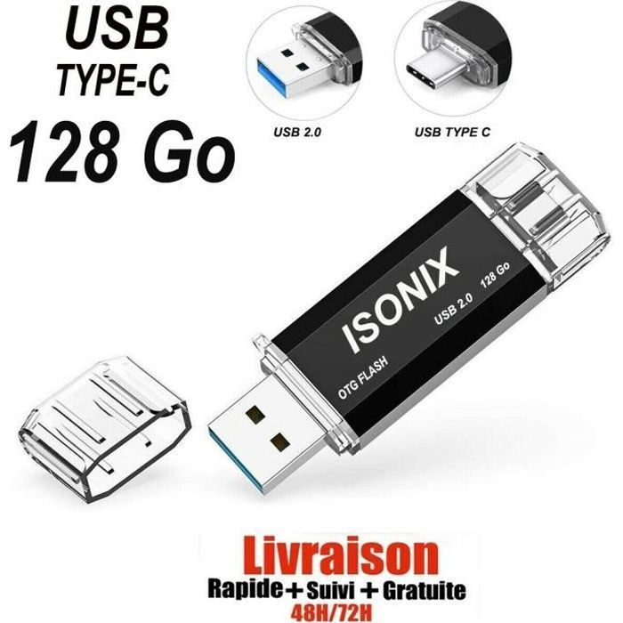 Chiavetta USB Type-C 2-in-1 OTG da 128 GB per Samsung e Huawei - Nera