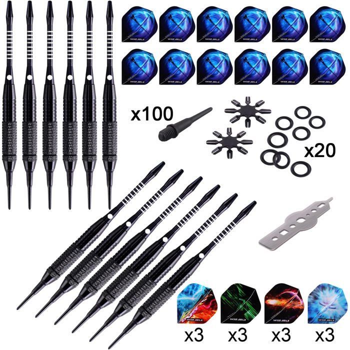 Plastic Tip Darts, 12 Darts with 24 Flights and 100 Tips, Soft Tip Dart Set for Dartboard
