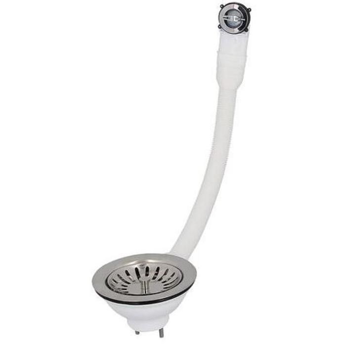 Single bowl sink waste with 90mm hole, automatic cable-operated waste with overflow, stainless steel