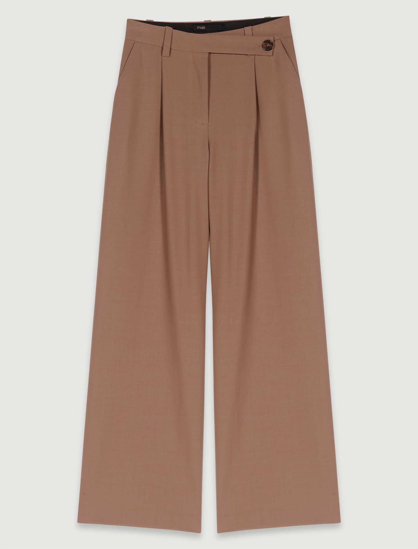 Camelkleurige broek met wijde pijpen