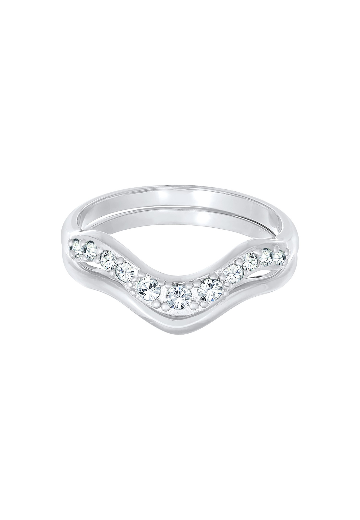 Elli Femmes empilées set de 2 anneaux courbes avec cristaux en argent sterling 925