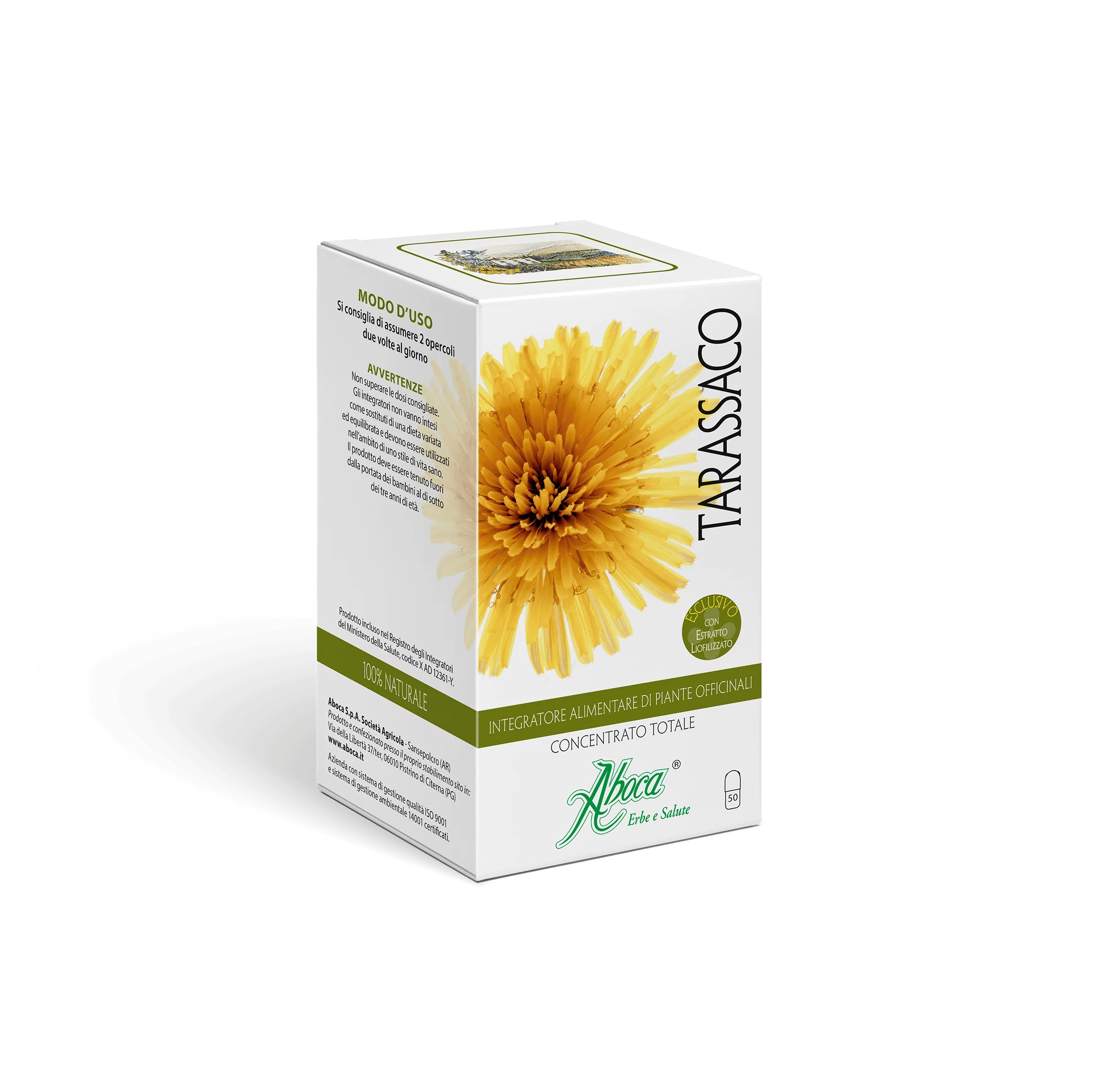 ABOCA Aboca paardenbloemconcentraat, totaal 50 capsules. Reinigend en drainerend voedingssupplement.
