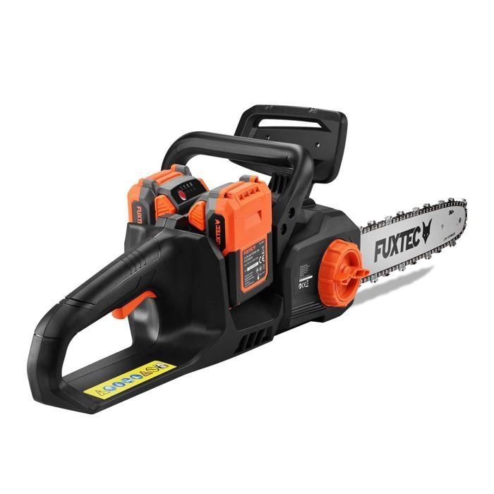 Motosierra inalámbrica FUXTEC FX-E2KSSET de 2 x 20 V - Longitud de corte de 35 cm, baterías y cargador doble.