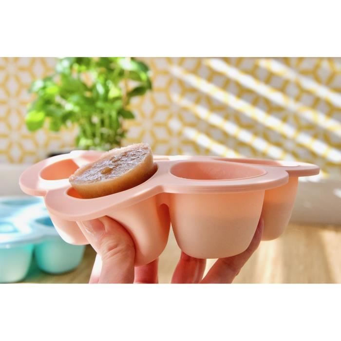 BEABA Premium silicone multi-portion containers, heat resistant, airtight lid, Made in Italy, 6 x 150 ml pink