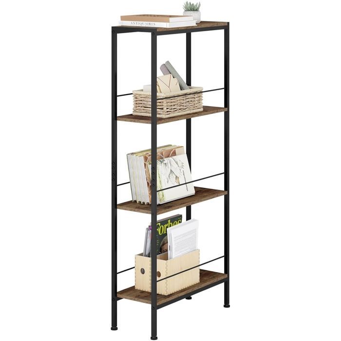 WOLTU Schmale 4-stufige Eckablage, für Küche und Wohnzimmer, MDF, Metallrahmen, Rustikales Braun + Schwarz, 50 x 20 x 110 cm