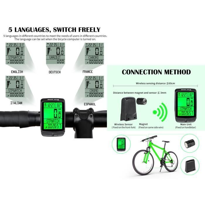 Bike Computer - Mountain Bike - Wireless - IPX7 Waterproof - Backlit LCD Screen - Multifunctional