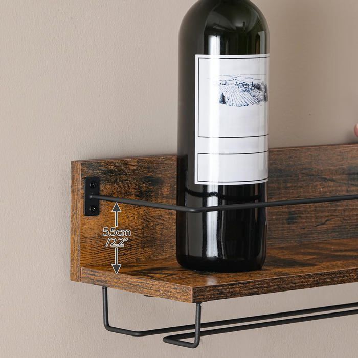 HOOBRO Wall-Mounted Wine Racks, Set of 2, Hanging Bottle Holders, Glass Holders, for Living Room, Dining Room, Kitchen