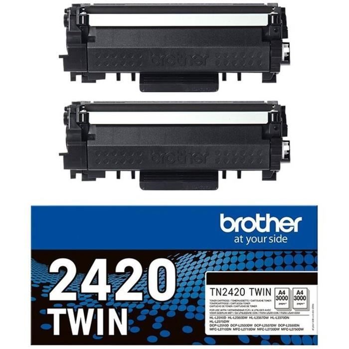 Pack de 2 Toners TN2420TWIN-BROTHER-Noir-2x3000 p.-DCP-L2510, L2530, L2537, L2550, HL-L2350, L2370, L2375, MFC-L2713, L2730, L2750