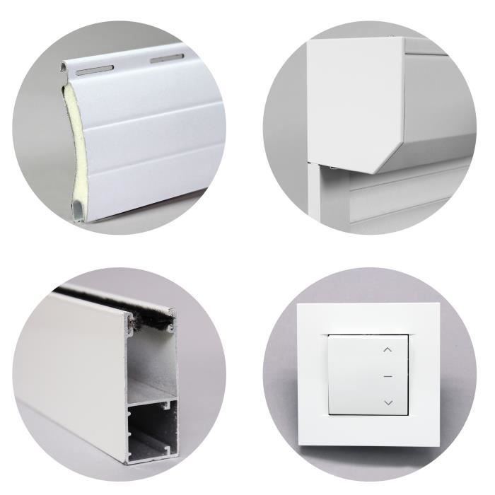 Volet roulant - Aluminium - H220 cm x L150 cm - Manœuvre électrique filaire - Coloris Blanc - Ajustable
