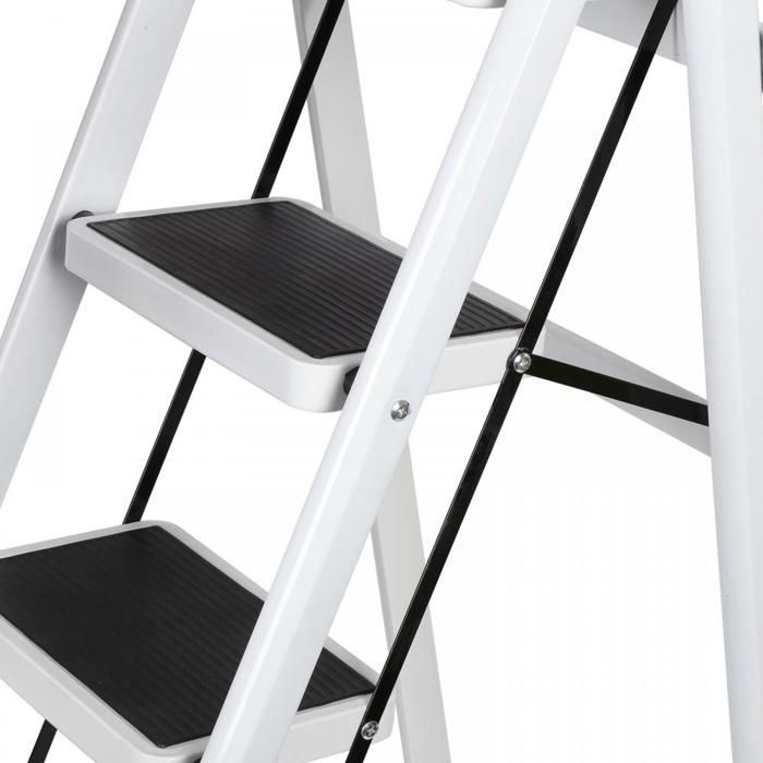 JEOBEST opvouwbare trapladder, 5 treden, koolstofstaal, ruimtebesparend, brede en antislip treden, 39x87x152cm