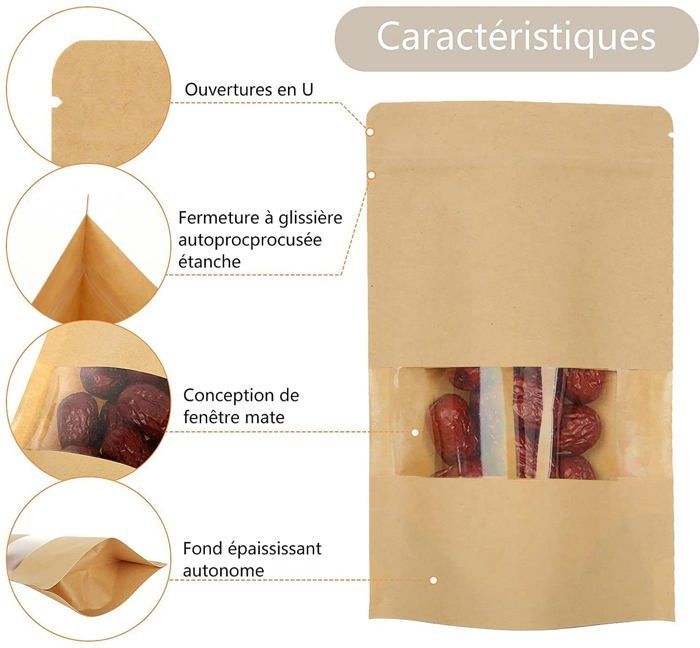 Bolsas de papel kraft para alimentos - 12x20 cm - Paquete de 200 - Reutilizables - Impermeables