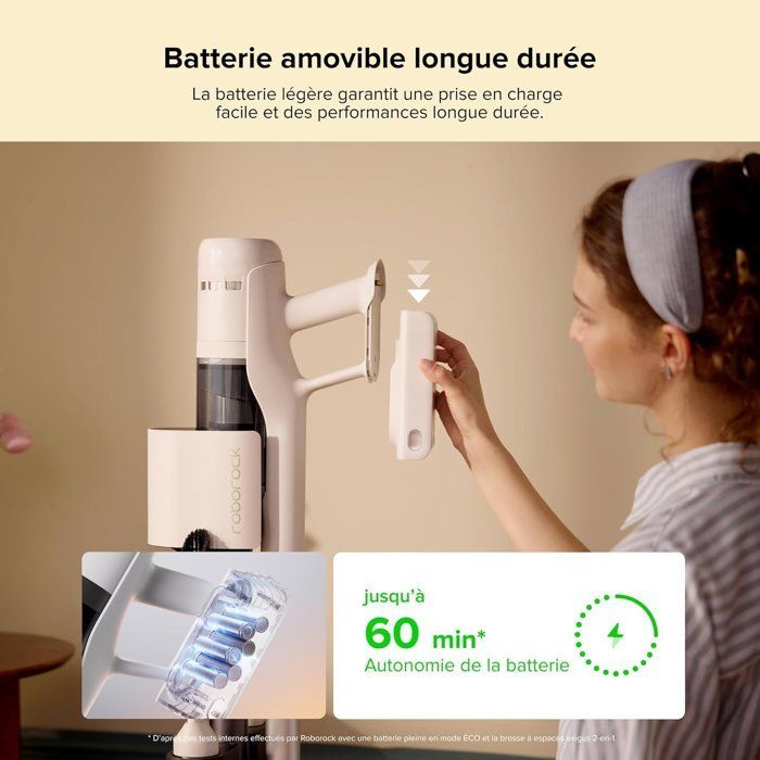 ROBOROCK H60 HUB - Aspirateur Balai sans Fil avec Station de Vidage Automatique - Batterie Amovible 60 Min - 115 AW
