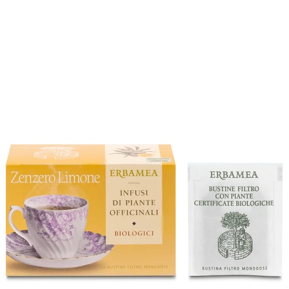 ERBAMEA Bio-Kräutertee mit Ingwer und Zitrone, 20 Filter, verdauungsfördernder Kräutertee