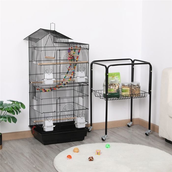 Jaula para pájaros Yaheetech 46 x 35,5 x 158,5 cm - Ruedas - Aviario para periquitos - Juguetes - Canarios