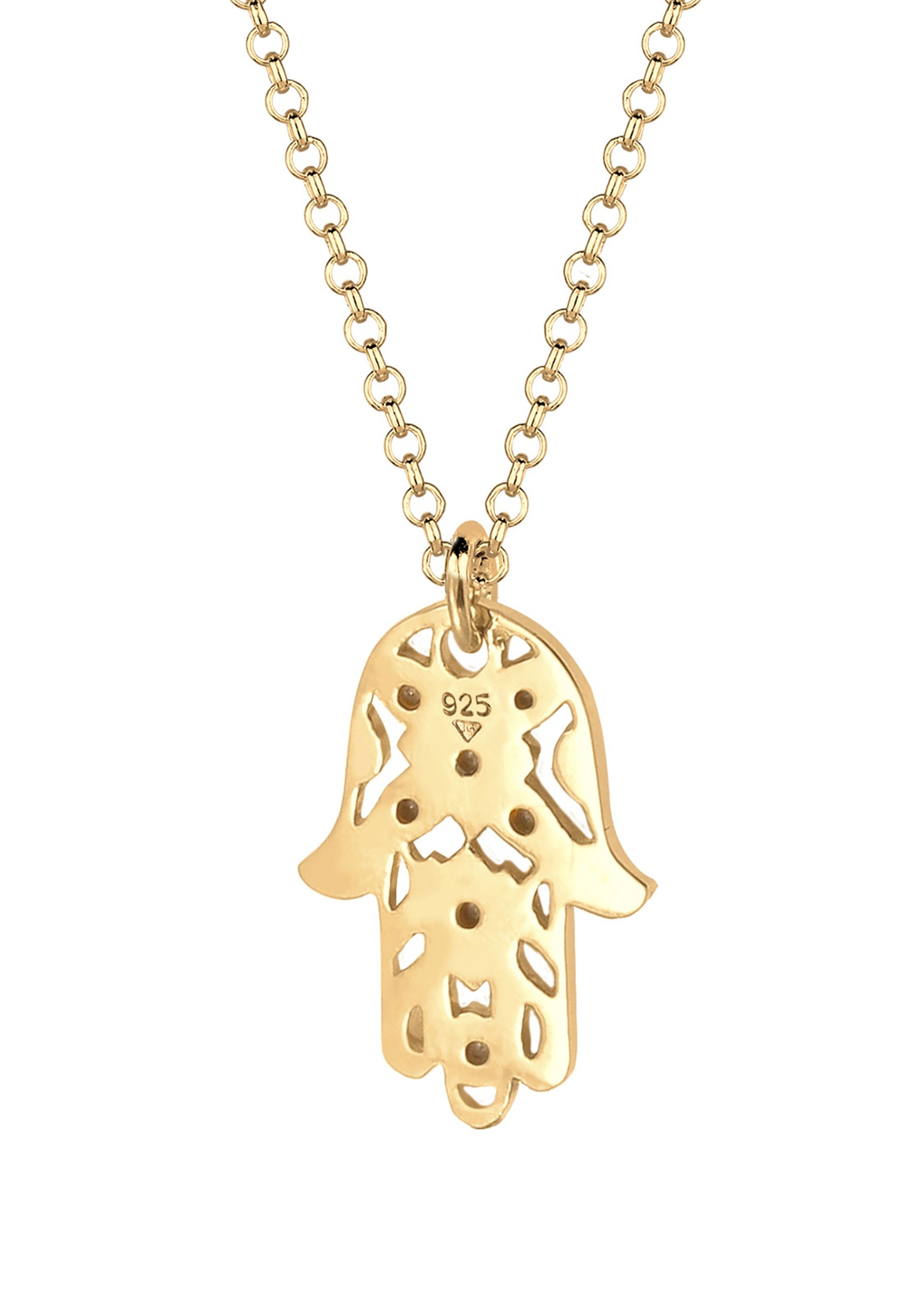 Elli Femmes Pendentif Main Hamsa avec Cristaux en Argent Sterling 925 Plaqué Or