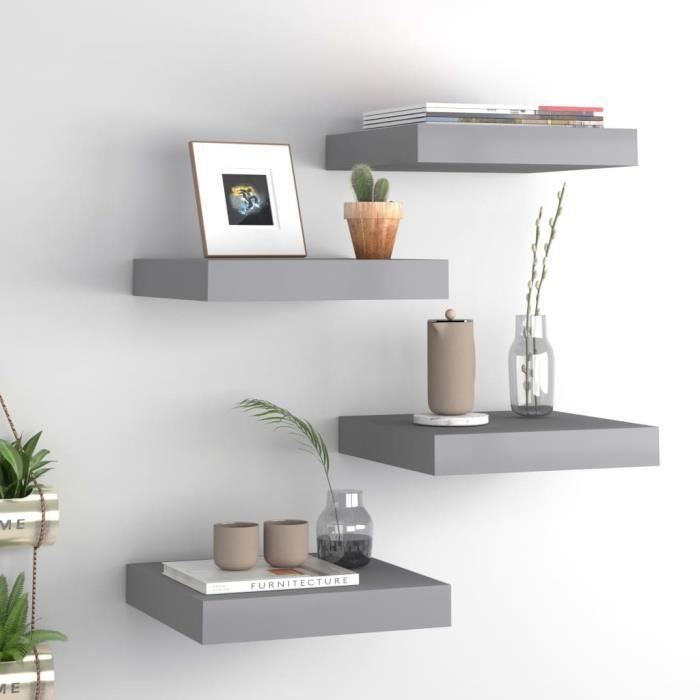 vidaXL Zwevende wandplanken 4 stuks Grijs 23x23,5x3,8 cm MDF