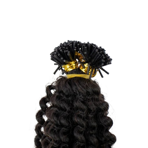 House Of Hair UK Cabello rizado apretado color ébano con puntas en I, mechones de 18 pulgadas