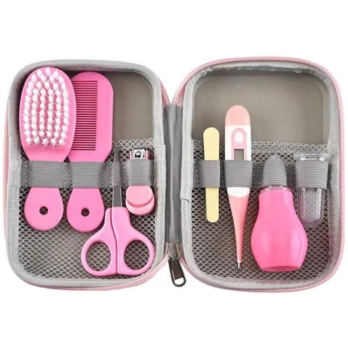 Kit de cuidado para bebé de 8 piezas, kit profesional de salud para bebés, neceser para bebés, kit de cuidado de uñas - Rosa