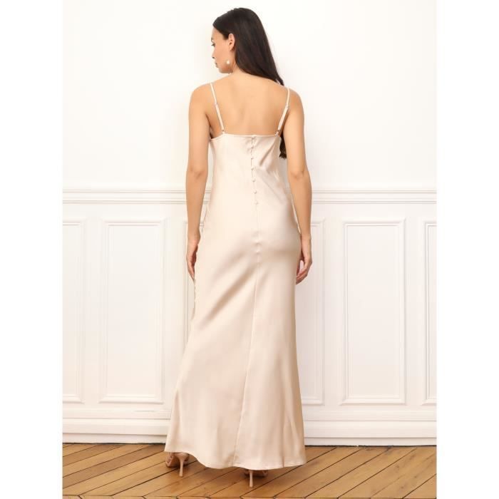 Robe satinée à col bénitier - Marque - Modèle - Beige - Adulte - Femme