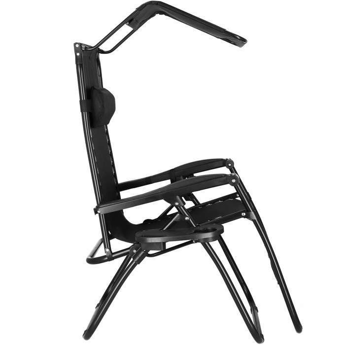 Lettino prendisole SPRINGOS con parasole - Nero - 62 x 110 cm - Portata massima 130 kg - Altezza totale 112 cm