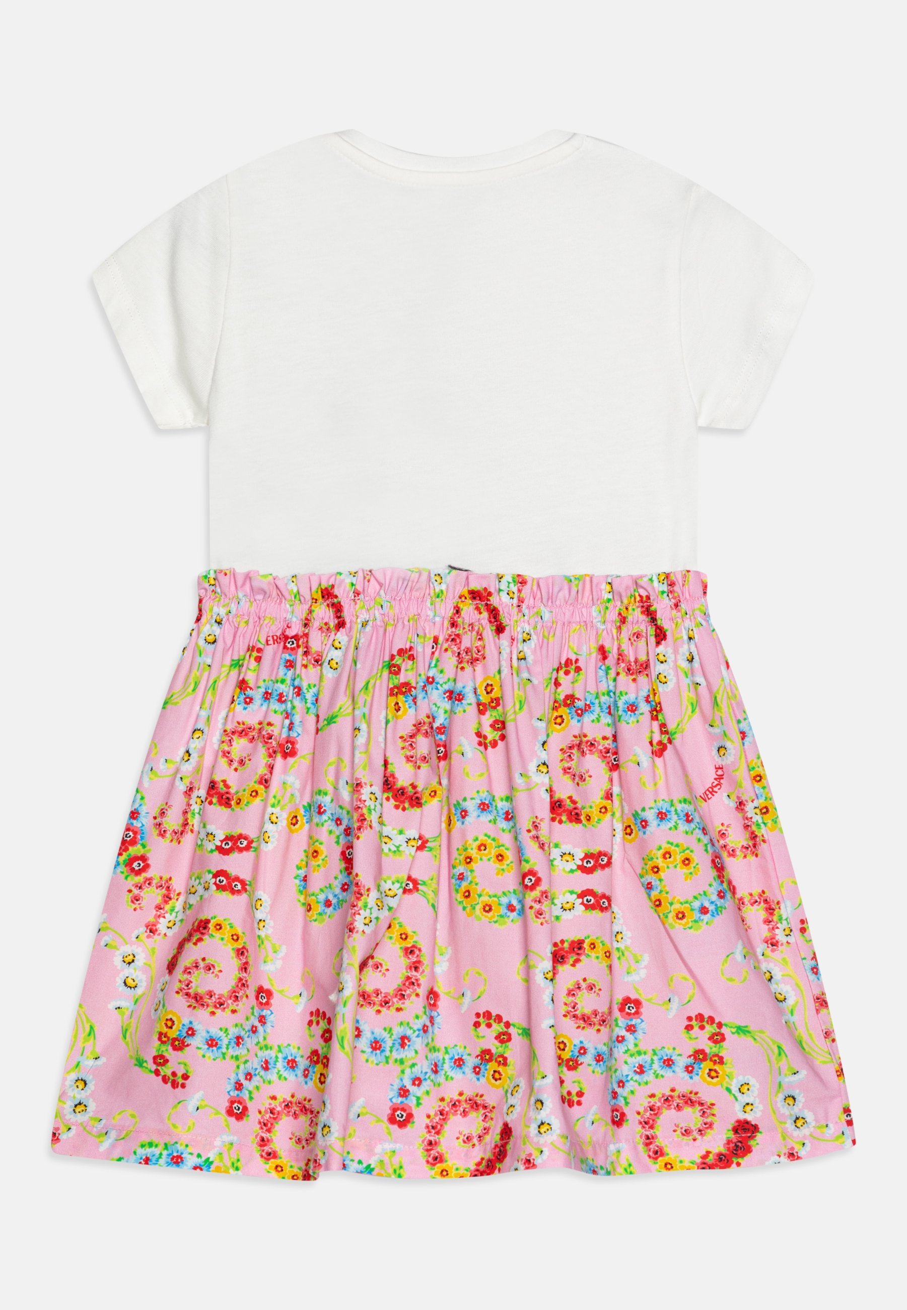 Versace jurk met bloemenprint en logo in barokstijl - Dagjurk - wit/roze/meerkleurig