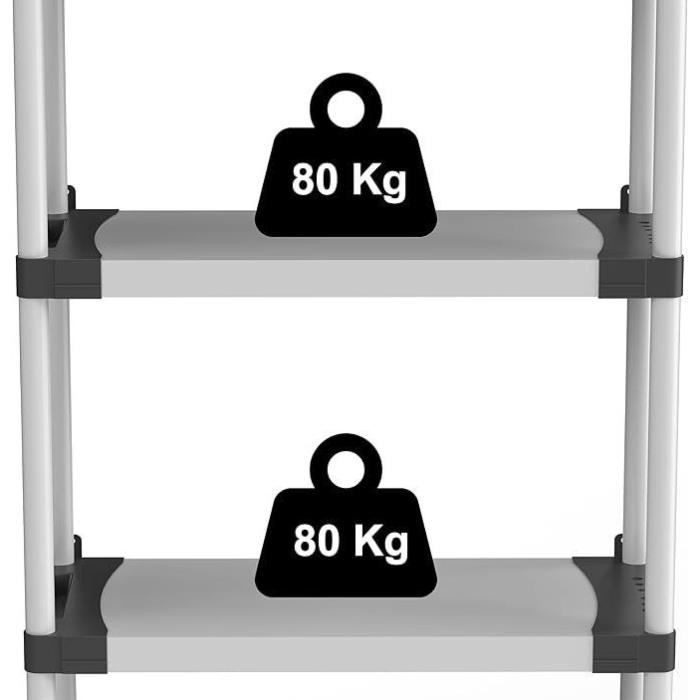 Estante de plástico - TOOD - 5 prateleiras - Capacidade de carga 80 kg - 80x40x171 cm - Preto/cinza