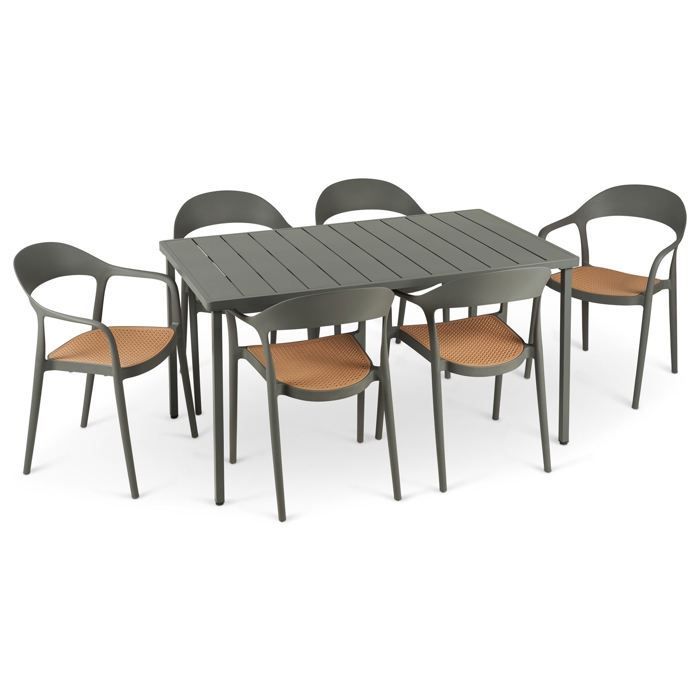 Set tavolo e sedie da giardino LAVANDA grigi, impilabili, resistenti alle intemperie e ai raggi UV.