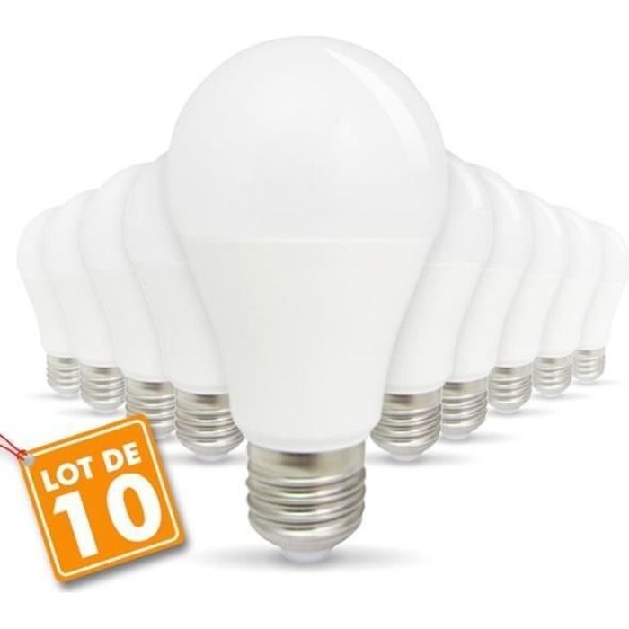 Lot de 10 Ampoules LED E27 9W eq 60W 806lm (Blanc neutre 4000K)