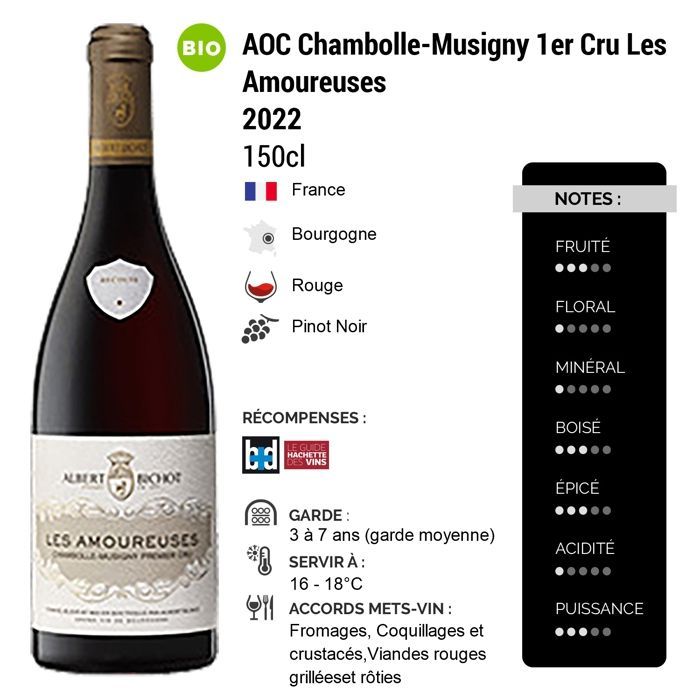 Albert Bichot Chambolle-Musigny 1er Cru Les Amoureuses 2022 - Grand Vin Rouge de Bourgogne (150cl) Ecológico